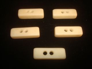 Antique Ivory Colored Bone Buttons,  Rectangular.  From Old Button Tin.  5 Qty. photo