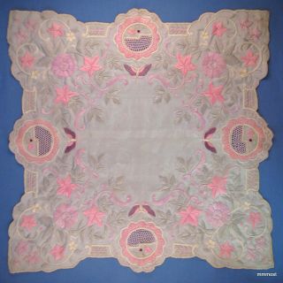 Antique Chinese Silk Heavily Hand Embroidered Square Handkerchief Hanky Doily photo