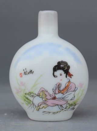 Chinese White Porcelain Palace Woman Lady Belle Girl Orchid Flower Bottle Vase photo