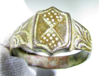 Rare Tudor Period Bronze Wedding Ring With Floral Decoration - Uk Size S - Ab35 photo
