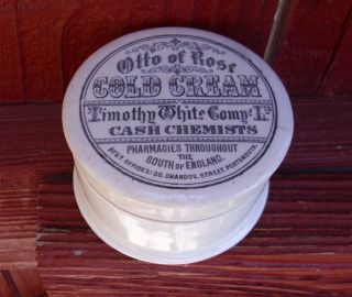 Antique,  Ceramic,  Ca 1900 Timothy White Chemist/pharmacy Cold Cream Jar Pot Lid photo
