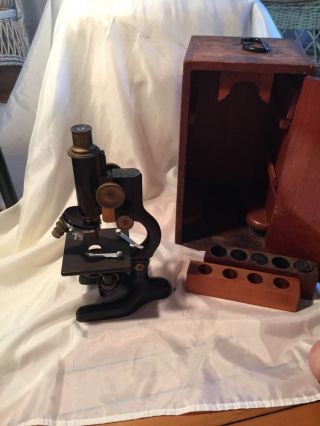 Antique 1920 Bausch And Lomb Microscope With 4 Objectives In Case photo