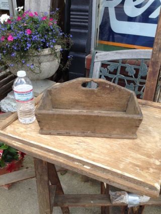 Antique Early Primitive Wooden Hanging Candle Box Tote Knife Canted Country Nr photo