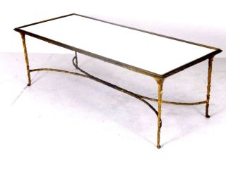 Vintage French Bronze Maison Bagues Coffee Table W Mirrored Top photo