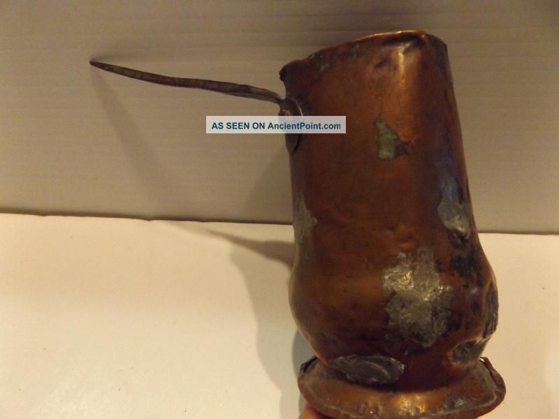 Crare Antique C1700s Copper Chocolate Pot Forged Cast Steel W Rivets Primitive Metalware photo