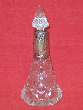 English Cut Crystal Glass & Sterling Silver Perfume Bottle C 1934 J H Worrall photo