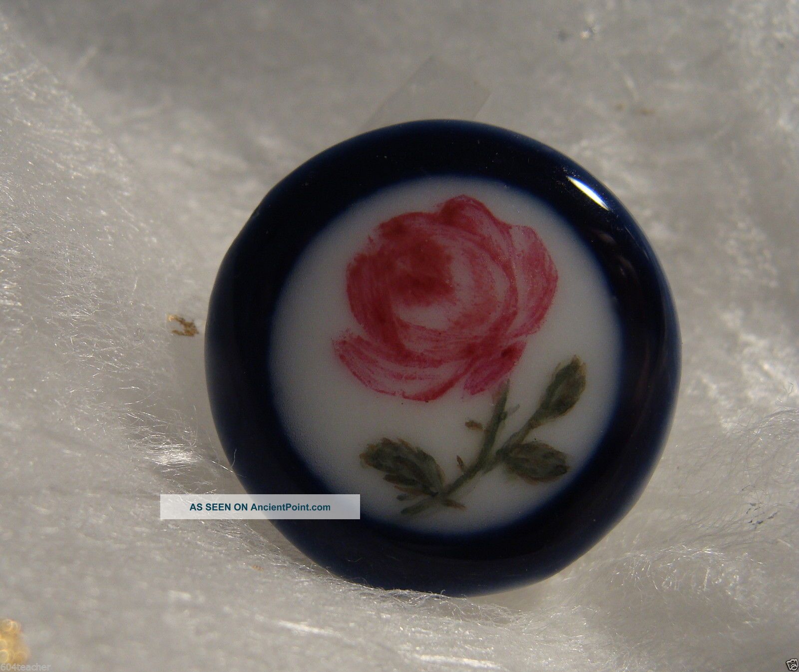 Antique Hand Painted Porcelain/china Button Rose Cobalt Sweet Buttons photo
