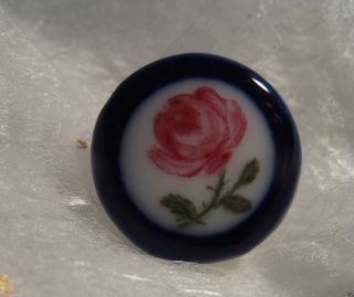 Antique Hand Painted Porcelain/china Button Rose Cobalt Sweet photo