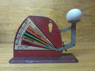 Vintage 1930s Metal Jiffy Way Egg Grading Scale - Red,  Functional Farm Tool photo