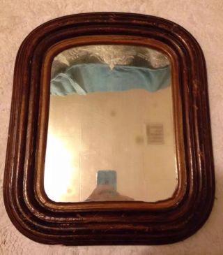 Antique 19th Century Small Arched Wood Mirror White Decal Design 1800 ' S photo