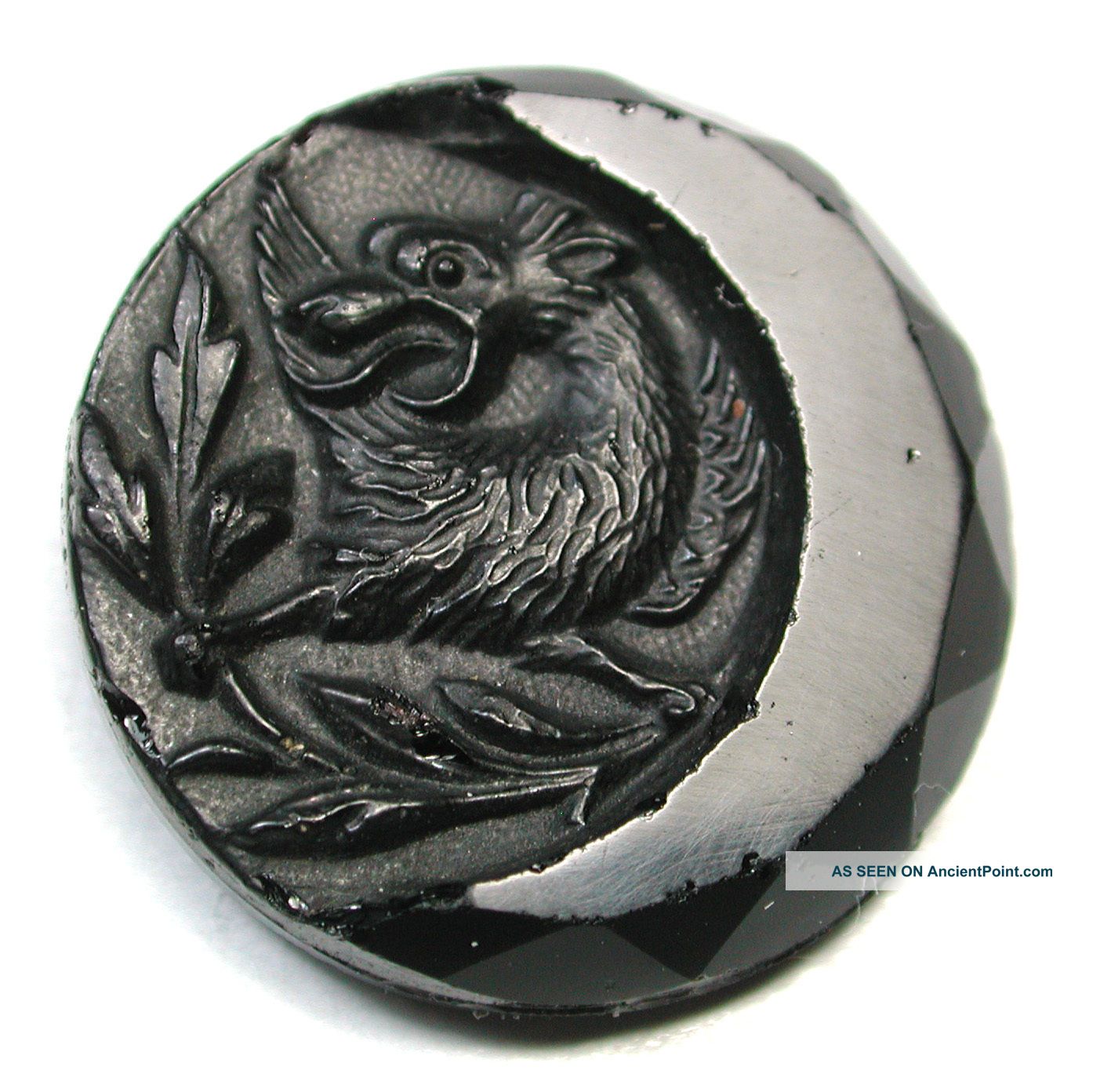 Medium Antique Black Glass Button Dragon Design W/ Faceted Crescent Moon Buttons photo