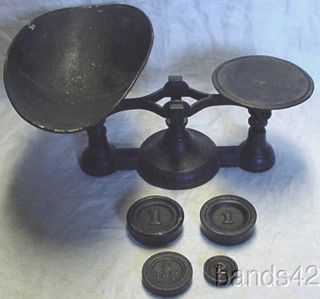 Antique Castiron Merchants Grocery Scale With Weights photo