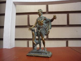 Antique Vintage Metal Roman Snake Aesculapius Greek God Figure Mythology Statue photo