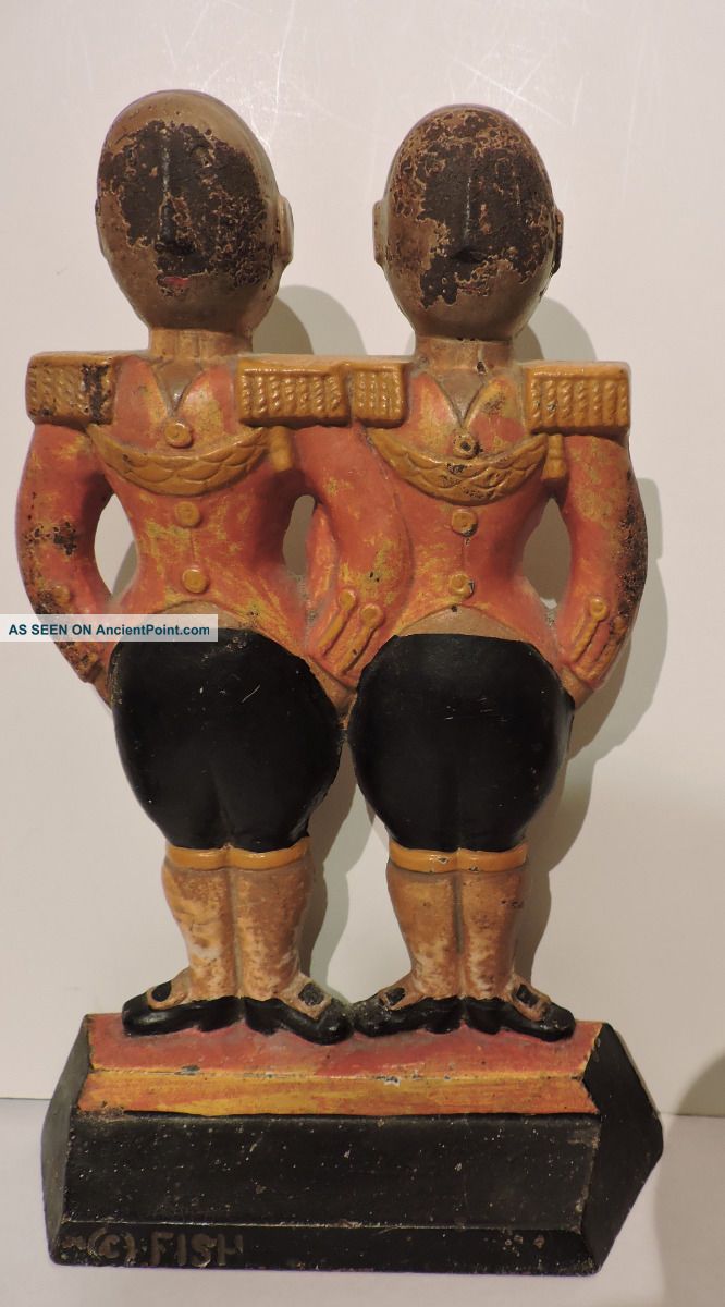 Rare Antique Hubley Footmen 272 Doorstop Signed Fish Metalware photo