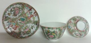 A 19th Century Chinese Canton Porcelain Tea/rice Cup/bowl,  Saucer/plate And Lid photo