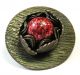 Antique Button Red W/ Silver Flecks Glass Jewel In Brass Flower Setting Buttons photo 1