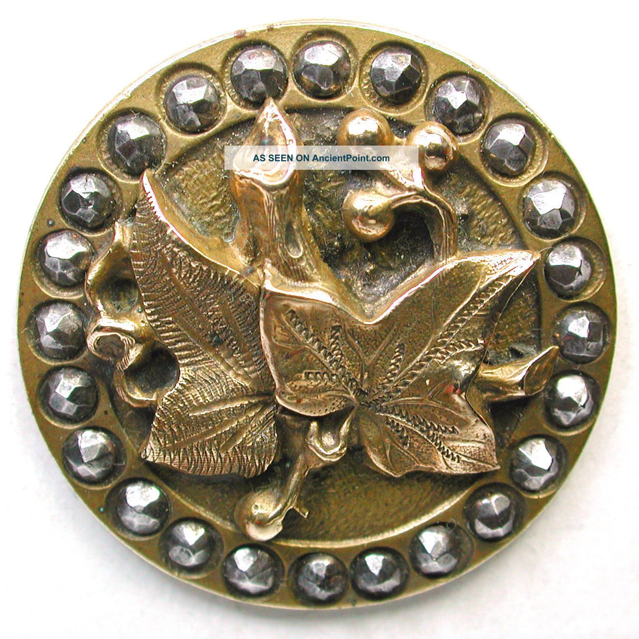 Antique Brass Button Detailed Leaves With Cut Steel Border 1 & 1/8 