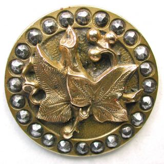 Antique Brass Button Detailed Leaves With Cut Steel Border 1 & 1/8 