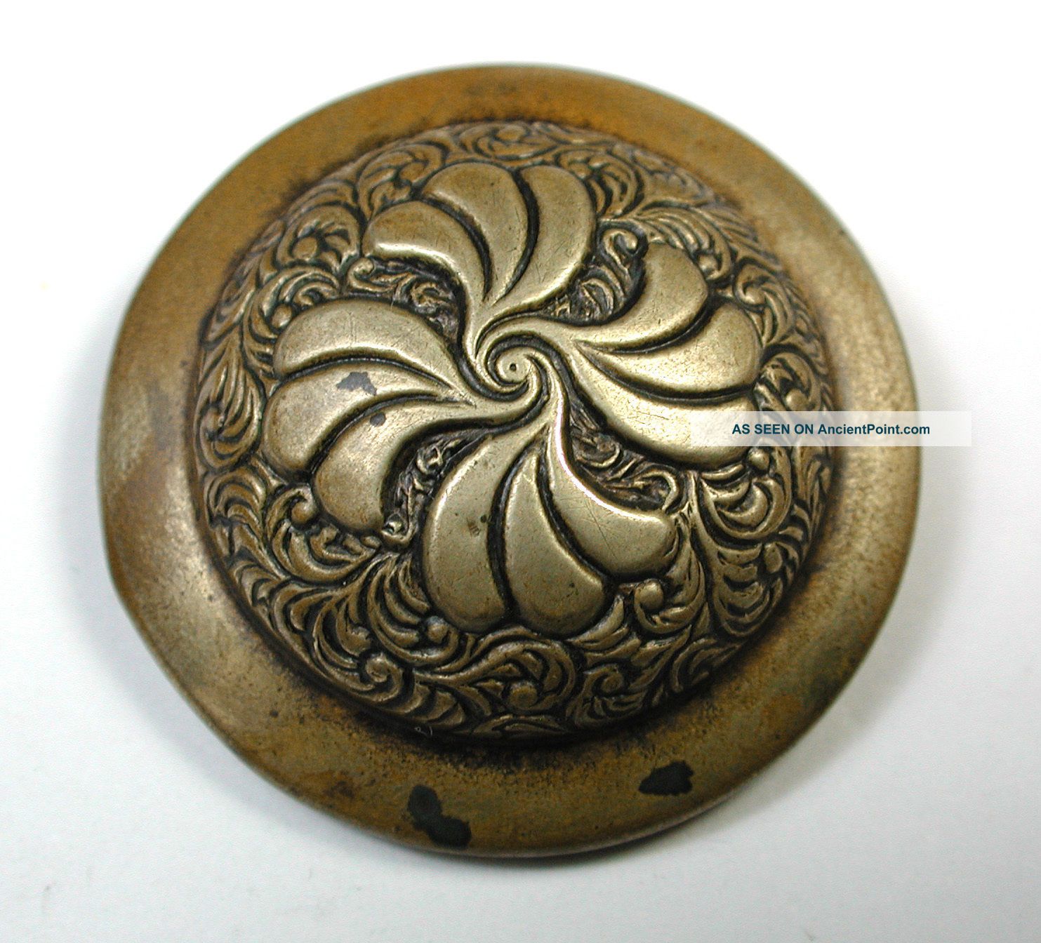 Lg Sz Antique Brass Dome Button W/ Fancy Floral Design Buttons photo