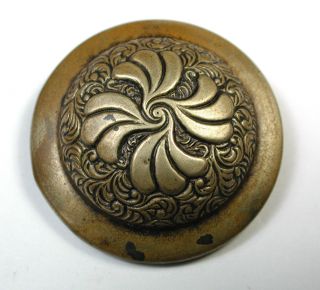 Lg Sz Antique Brass Dome Button W/ Fancy Floral Design photo