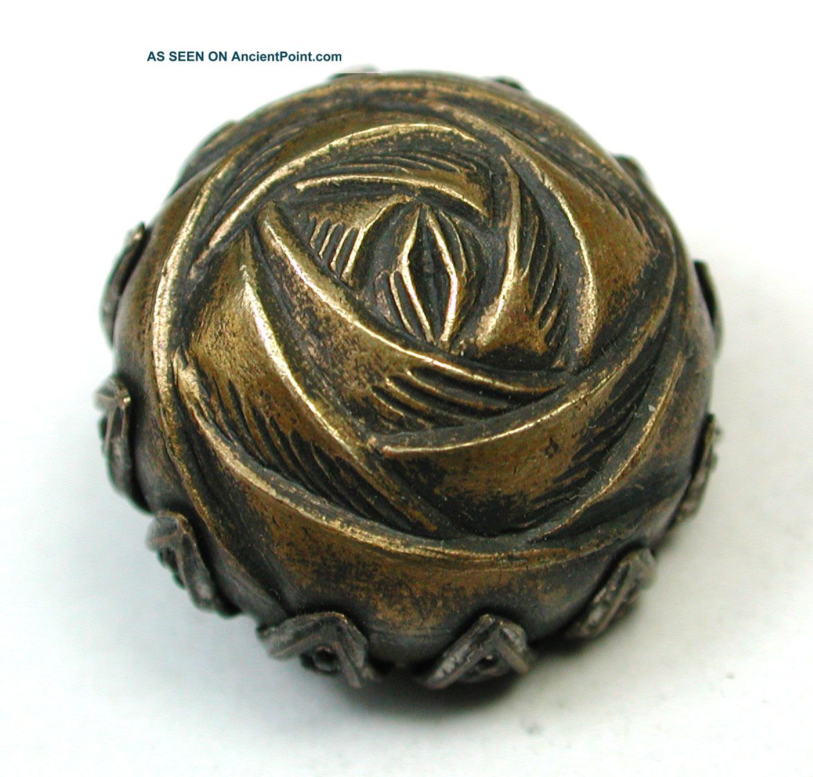 Antique Brass Button Rose Blossom Dome In Fancy Brass Back Buttons photo