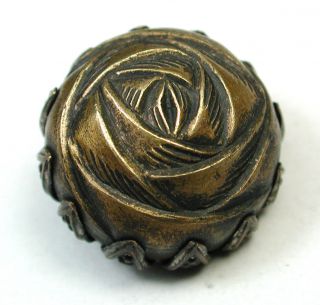 Antique Brass Button Rose Blossom Dome In Fancy Brass Back photo