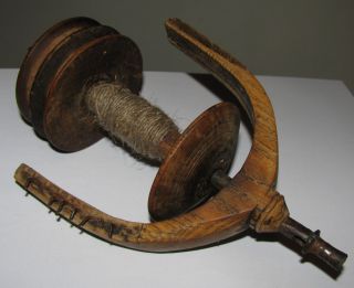 Antique Primitive Spinning Wheel Flyer Spool Bobbin Wood Lithuania Europe 1800 photo