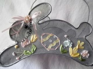 Vintage Rabbit Shaped Metal Wire Easter Basket W/ Ribbon Egg & Flowers photo
