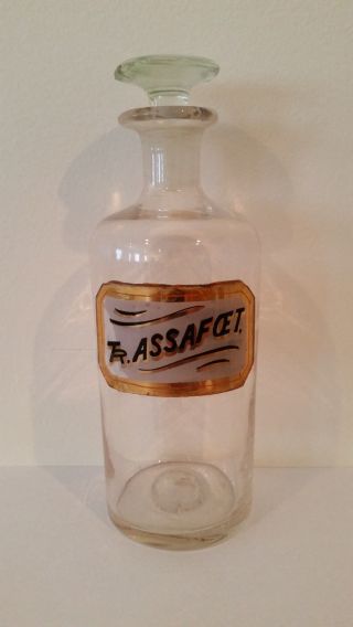 Antique Round Apothecary Bottle Label Reads Tr.  Assafoet. photo
