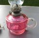 Antique/vintage Faceted Cranberry Glass Handheld Oil Lamp With Chimney 20th Century photo 1