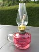 Antique/vintage Faceted Cranberry Glass Handheld Oil Lamp With Chimney 20th Century photo 5