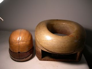 Wood Millinery Hat Block,  Turned Up Front Brim,  Round Crown & Lifter photo