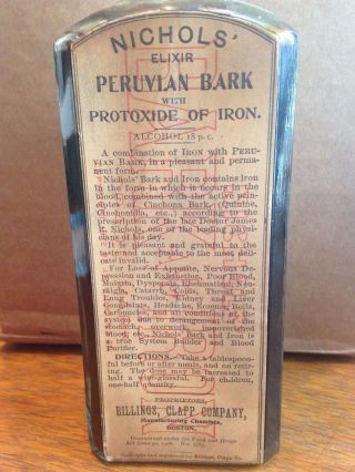 Vintage Nichols ' Elixir Pervuvian Bark With Protoxide Of Iron,  Boston Ma photo