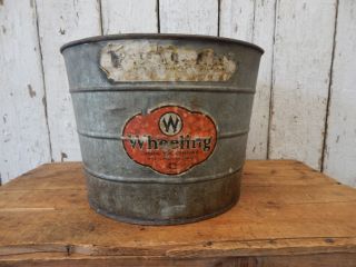Old Vintage Galvanized Metal Farm Wash Tub Primitive Shabby Barn Rustic Decor photo