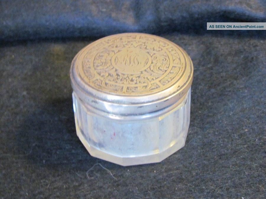 Antique Art Nouveau Powder Jar With Sterling Silver Lid Art Nouveau photo
