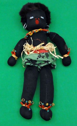Antique Primitive Black African American Cloth Folk Art Doll Straw Filled photo
