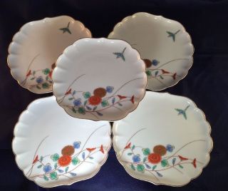 5 Antique Fukagawa Scalloped Plates Japan 1900 - 1920 Mark Japanese Porcelain photo