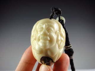 Vintage Chinese Laughing Buddha Corozo Nut Carved Amulet Pendant Charm Luck photo