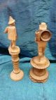 Two Antique Carved Figures - Tyrolean - 1 Needle Case & 1 Spool - Circa 1890 Needles & Cases photo 1