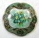 Antique French Enamel Button Hand Painted Floral Design In Green Colors Buttons photo 1