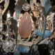 Lg Vintage Italian Tole/crystal Chandelier W Pink Rock Crystal Prisms - 7 Lights Chandeliers, Fixtures, Sconces photo 11