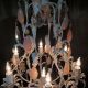 Lg Vintage Italian Tole/crystal Chandelier W Pink Rock Crystal Prisms - 7 Lights Chandeliers, Fixtures, Sconces photo 4