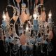 Lg Vintage Italian Tole/crystal Chandelier W Pink Rock Crystal Prisms - 7 Lights Chandeliers, Fixtures, Sconces photo 5