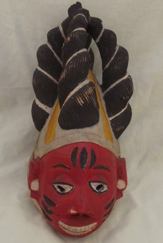 Antique African Carved Painted Wooden Tribal Mask With Unusual Plaited Hair photo