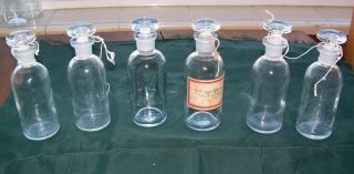 6 Vintage Medical,  Pharmacy Apothecary Jars  With Stoppers photo