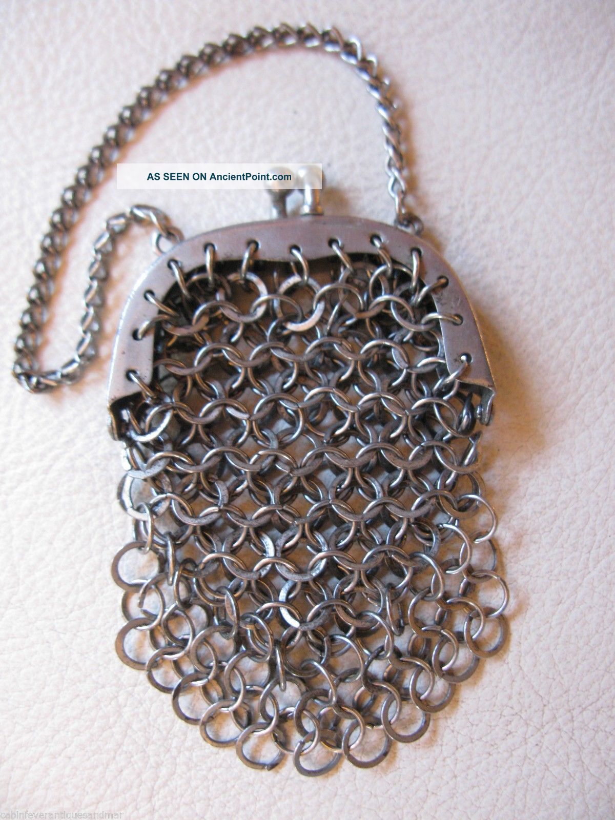 Antique Victorian French Doll Child Coin Chatelaine Chain Mail Mesh Purse Art Nouveau photo