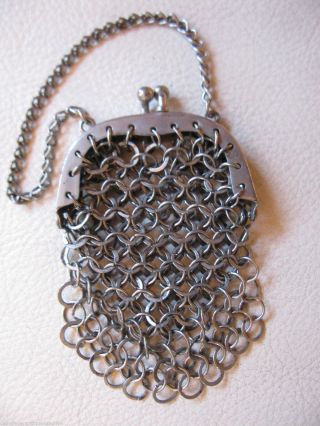 Antique Victorian French Doll Child Coin Chatelaine Chain Mail Mesh Purse photo