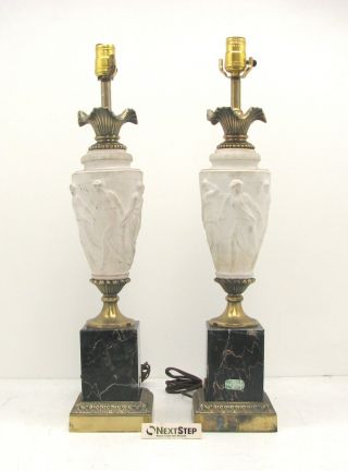 (2) Antique Westwood Porcelain And Italian Marble Hyalyn Lamps - Not photo