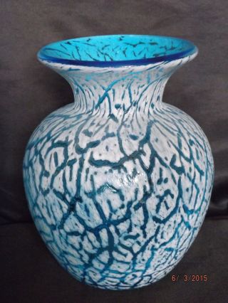 Vintage Blue Art Glass Vase Dugan ? photo
