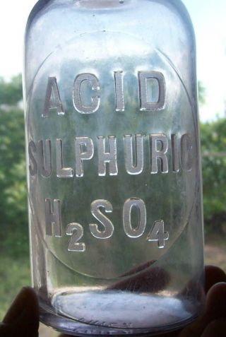 Pat’d 1879 Antique Acid Etched Acid Sulpheric Apothecary Pharmacy Lab Bottle photo